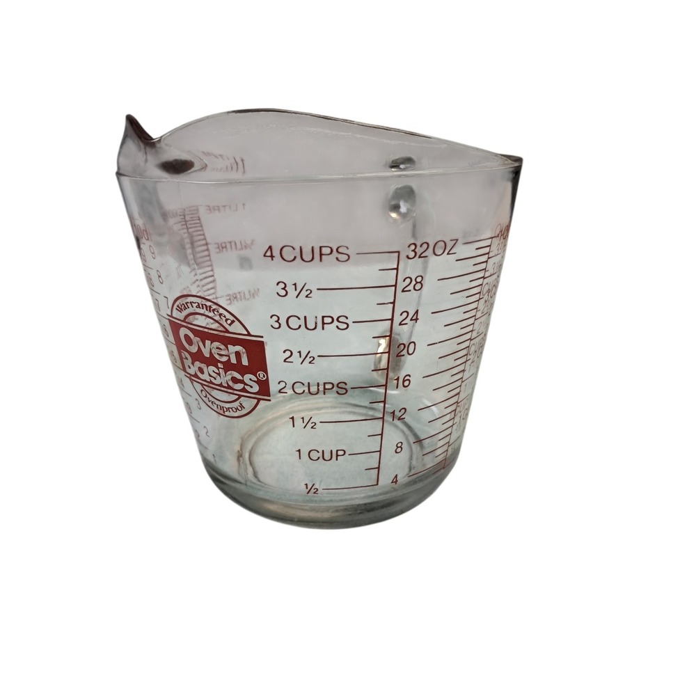 Anchor Hocking Oven Basics 4 Cup/1‎ Litre/1 Quart Glass Measuring Cup Red Print